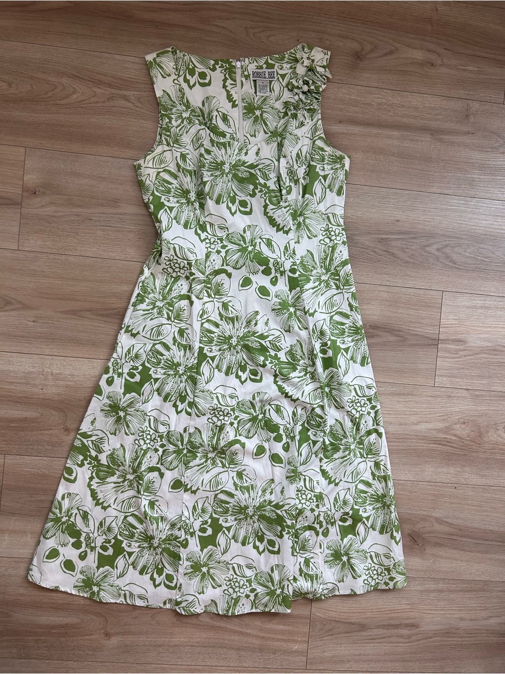 Robbie Bee Cream Dress with Green Floral Print
